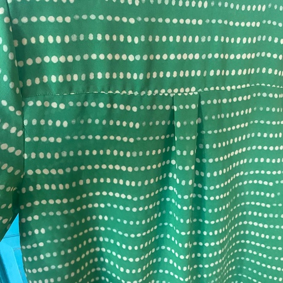 Vibrant Polka Dot Button Up Shirt- Green White Office Casual - Hidden Buttons - Picture 9 of 11